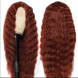 NWOT 26 Inch Synthetic Curly T Part Lace Front Wigs For Women Middle Part Water